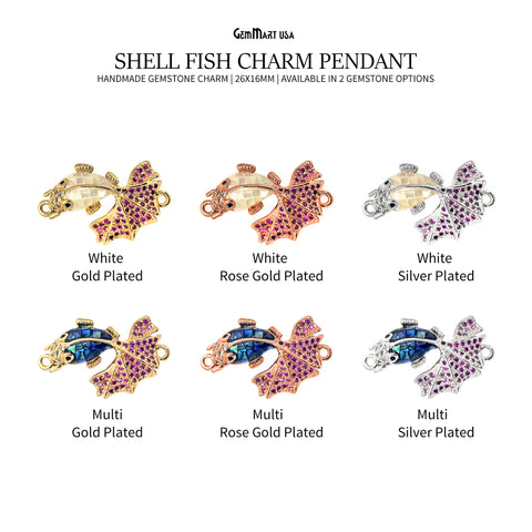 CZ Beads Fish Charm Pendant 26x16mm Natural Shell Paved Cute Fish Bracelet Charms