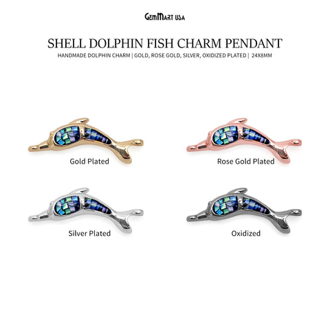 Shell Dolphin Fish Charm Pendant 24x8mm Single Bail Bracelet Charm
