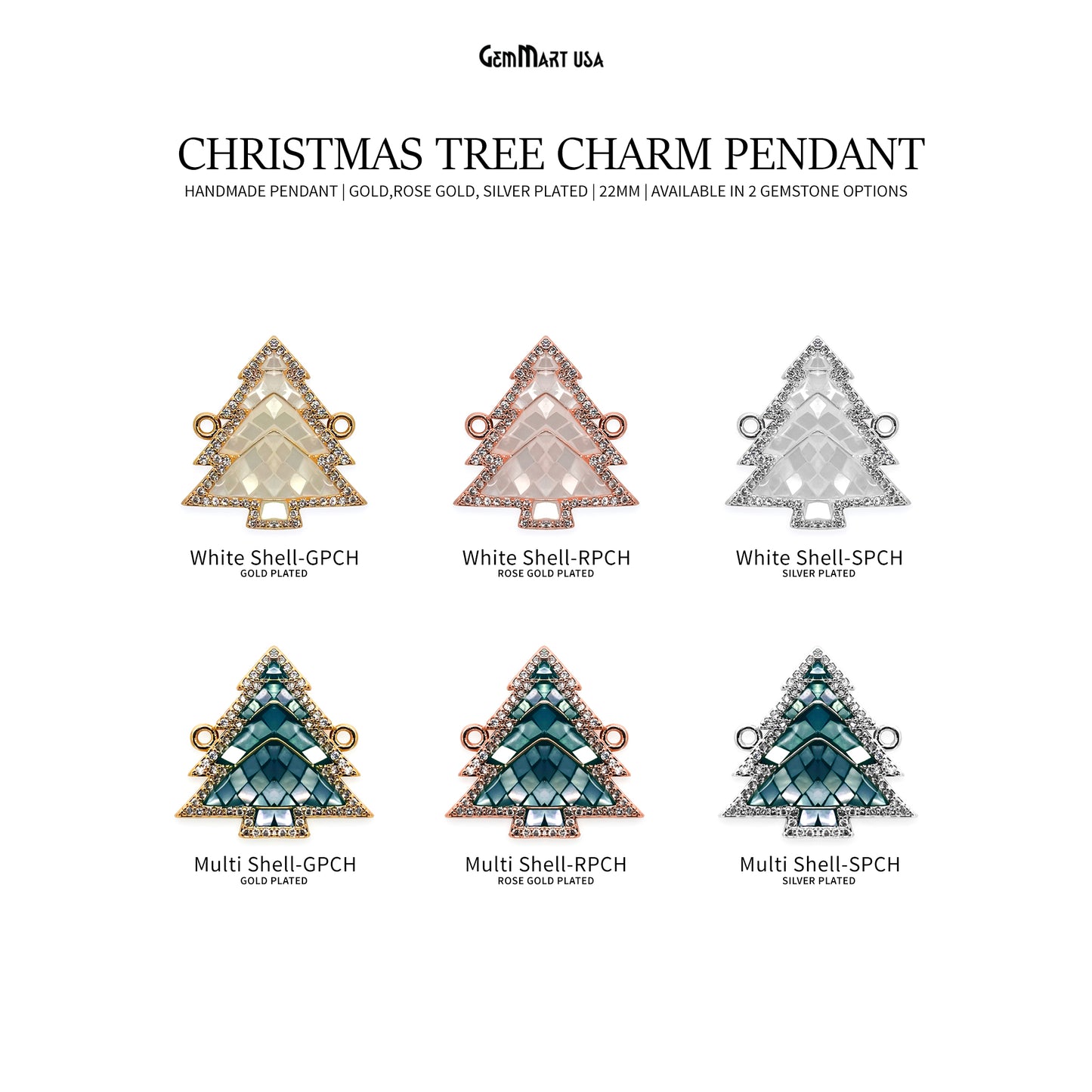 Christmas Tree Charm Pendant 22mm Double Bail Bracelet Charm