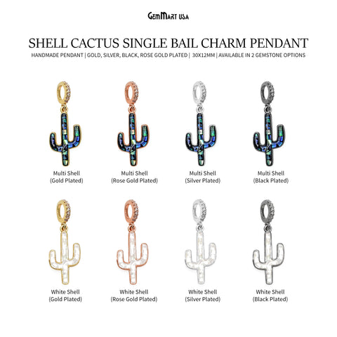 Shell Cactus Charm Pendant 30x12mm Single Bail Bracelet Charm