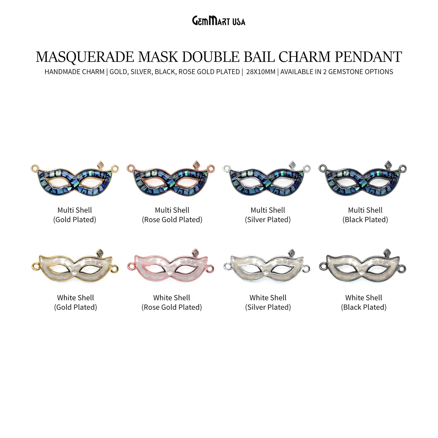 Masquerade Mask Charm Pendant, 28x10mm Mardi Gras Mask Charm