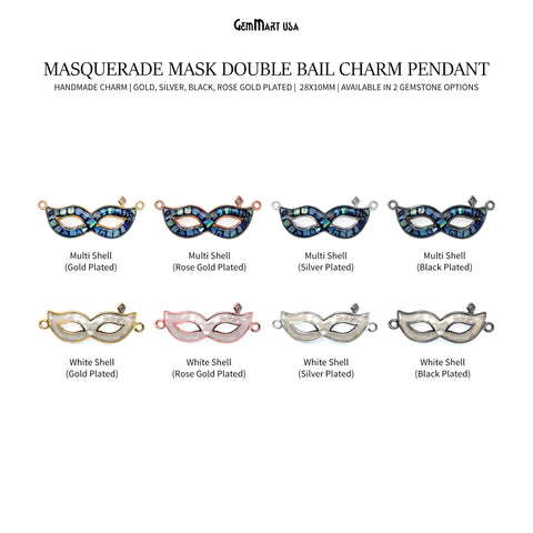 Masquerade Mask Charm Pendant, 28x10mm Mardi Gras Mask Charm