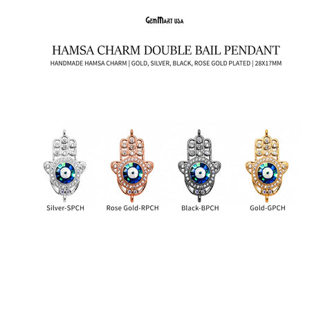 Hamsa Charm Necklace Cubic Zircon 28x17mm Double Bail Pendant