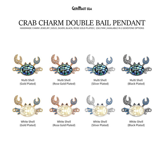 Crab Charm Pendant crab jewelry Cubic Zircon 25x17mm Pendant