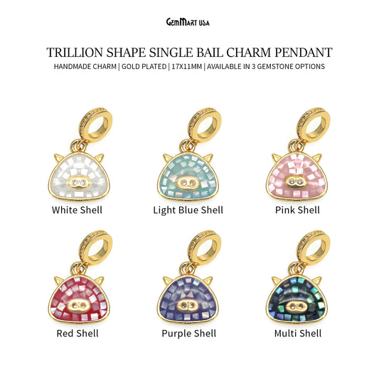Trillion CZ Zircon 17x11mm Gold Plated Charm Pendant