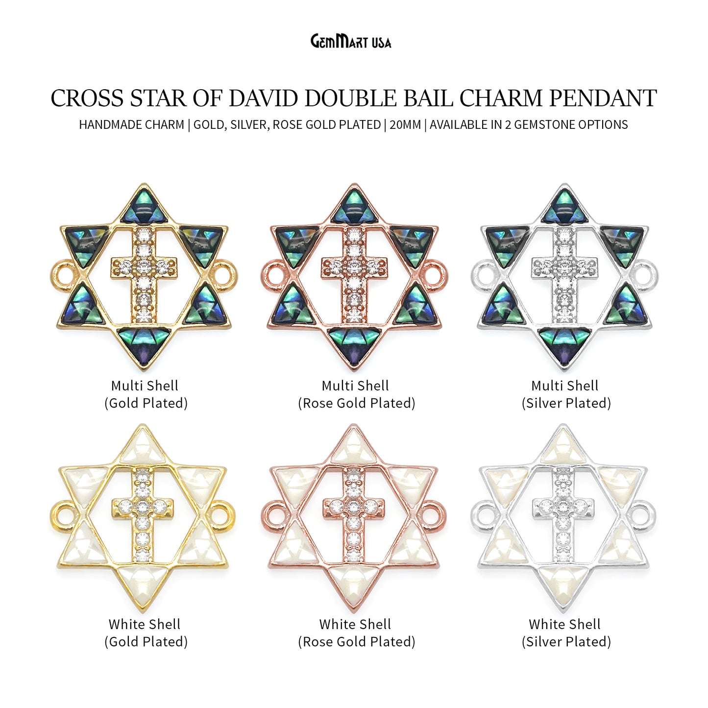 Cross Star of David Pendant Cubic Zircon 20mm Charm Pendant