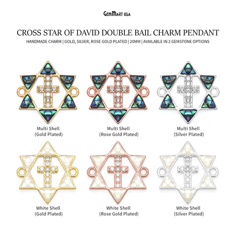 Cross Star of David Pendant Cubic Zircon 20mm Charm Pendant
