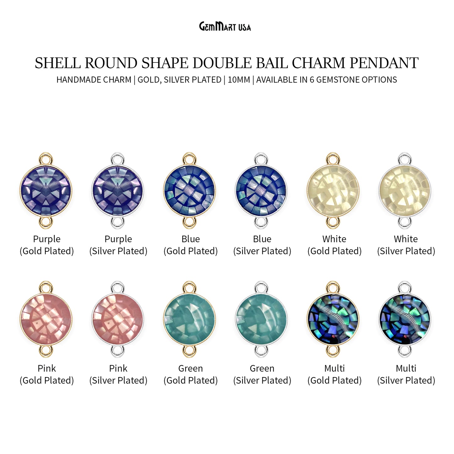 Shell Round Shape 10mm Double Bail Connector Charm