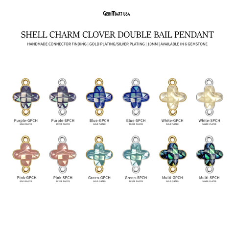 Shell Charm Clover 10mm Double Bail Bracelet Charm Pendant