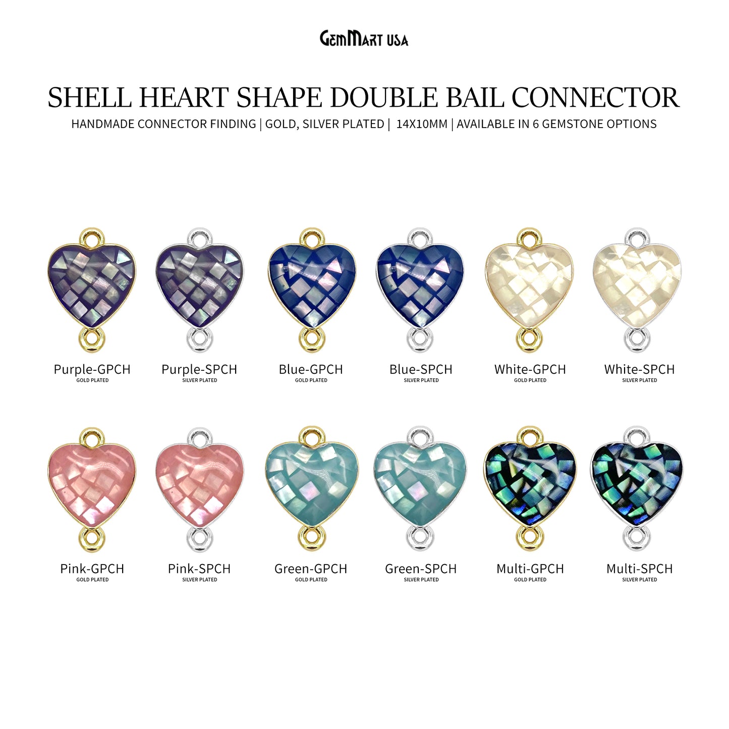 Shell Charm Heart 14x10mm Double Bail Bracelet Charm Pendant