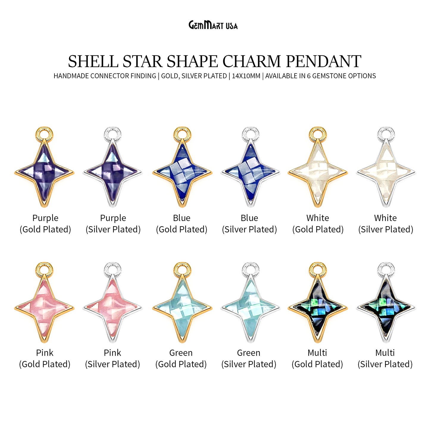 Star shape Charm Shell 14x10mm Single Bail Connector