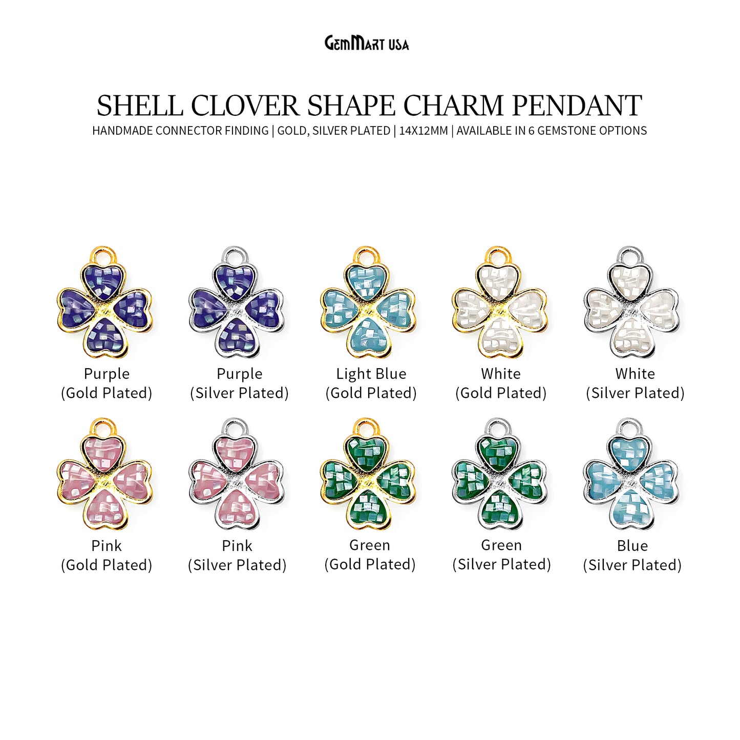 Clover shape Charm Shell 14x12mm Single Bail Connector