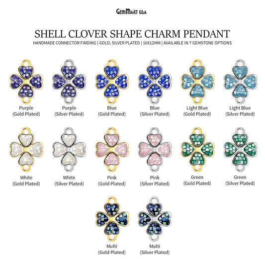 Clover shape Charm Shell 16x12mm Double Bail Connector