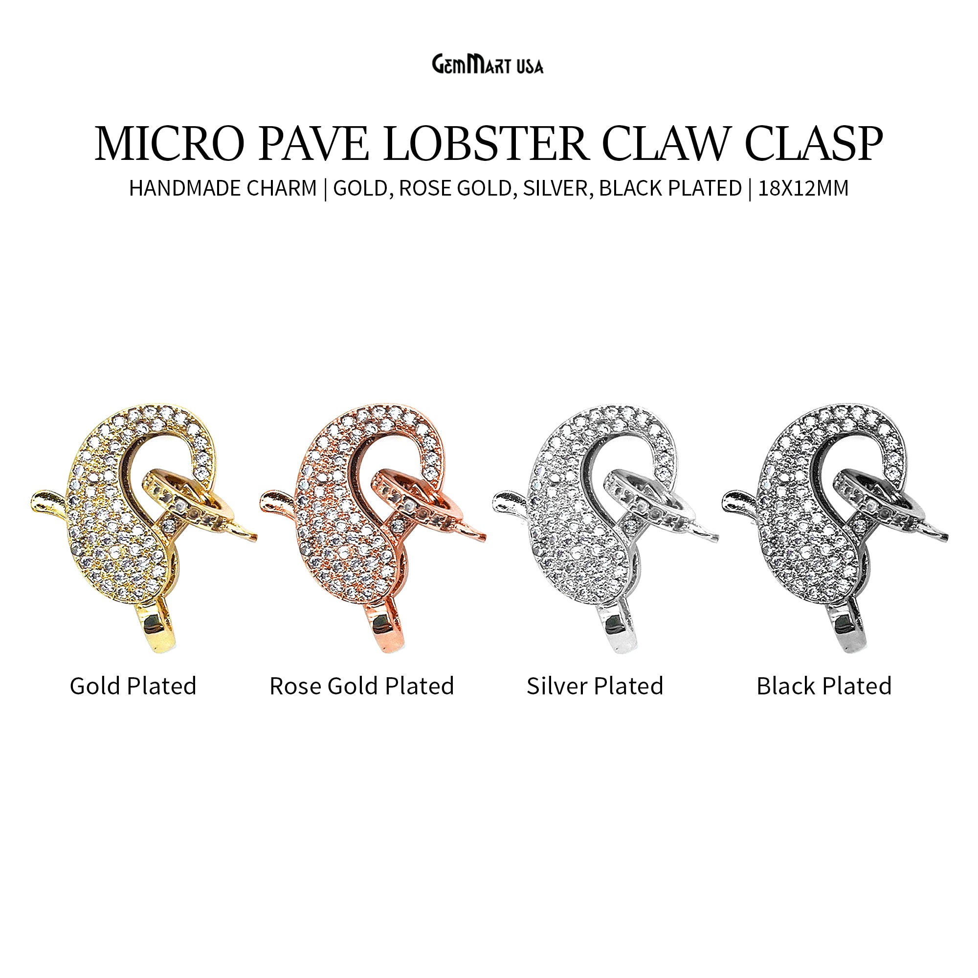 CZ Lobster Clasp 18x12mm CZ Clear Micro Pave Lobster Claw Clasp