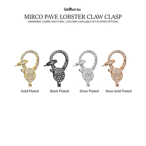 CZ Lobster Clasp 25x13mm CZ Clear Micro Pave Lobster Claw Clasp