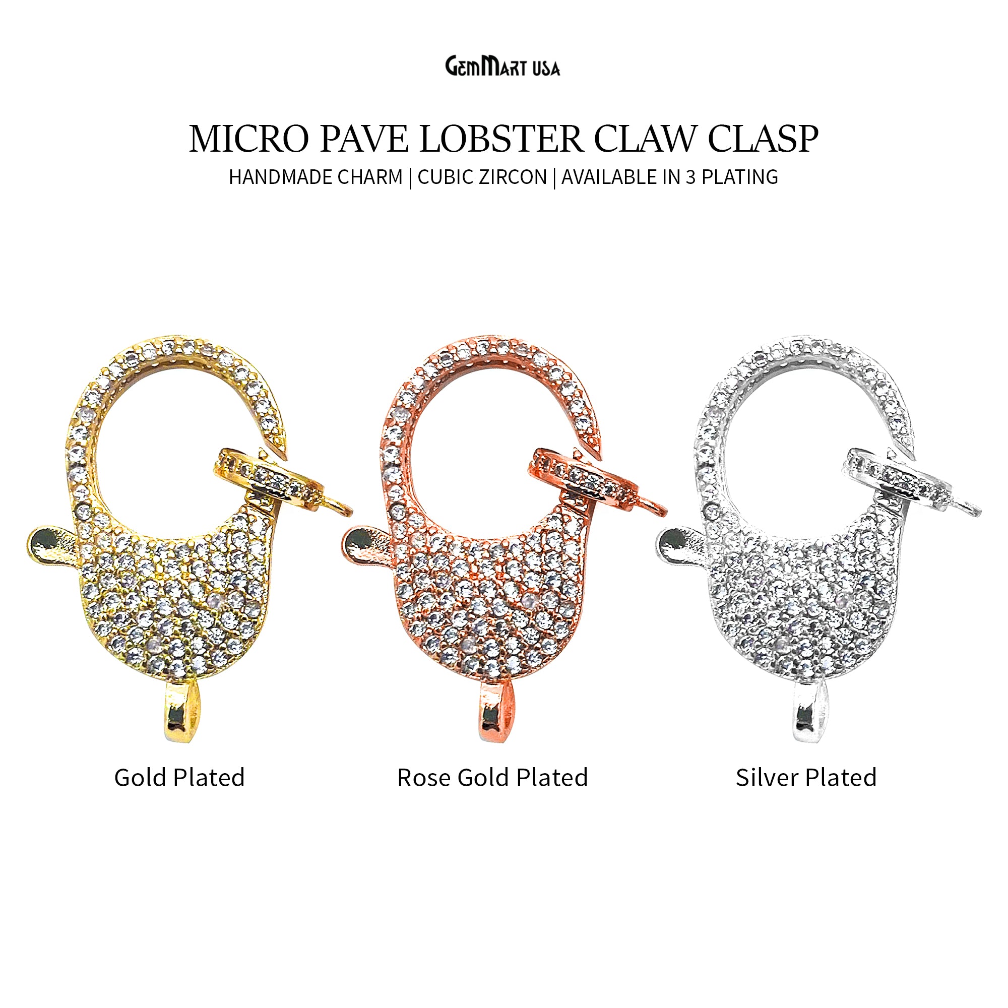 CZ Lobster Clasp CZ Clear Micro Pave Lobster Claw Clasp