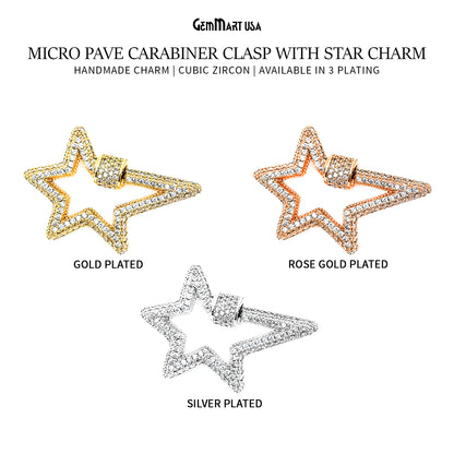 Gold Micro Pave Carabiner Clasp With Star Charm Screw Clasp