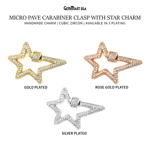Gold Micro Pave Carabiner Clasp With Star Charm Screw Clasp