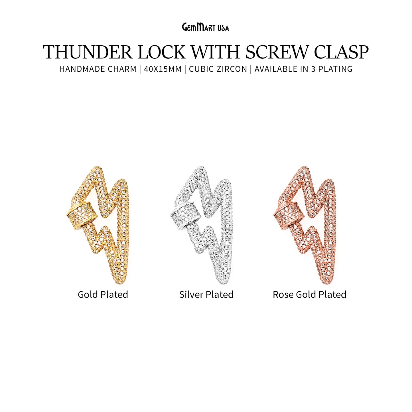 Thunder Lock with Screw Clasp Gold Micro Pave Carabiner Clasp