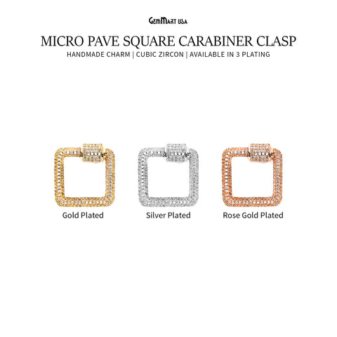 Gold Micro Pave Square Carabiner Clasp Screw Clasp