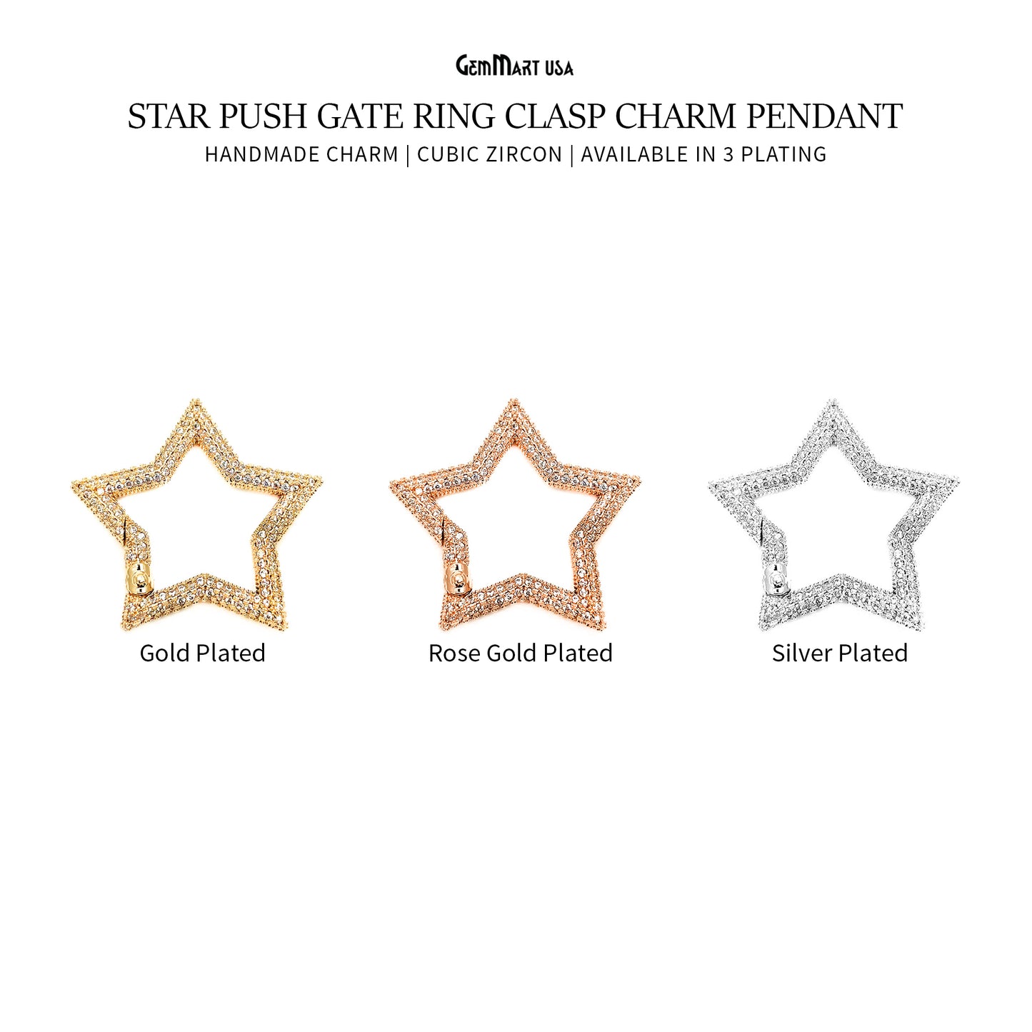 CZ Star Push Gate Ring Clasp Charm Pendant