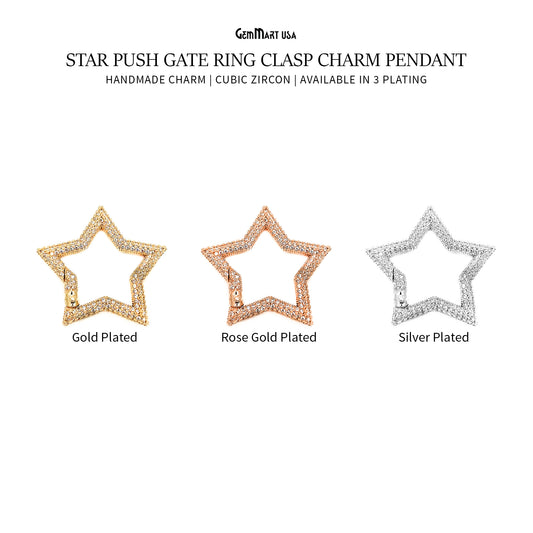 CZ Star Push Gate Ring Clasp Charm Pendant