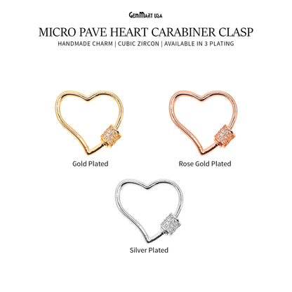 Micro Pave Heart Carabiner Clasp With Heart Charm Screw Clasp