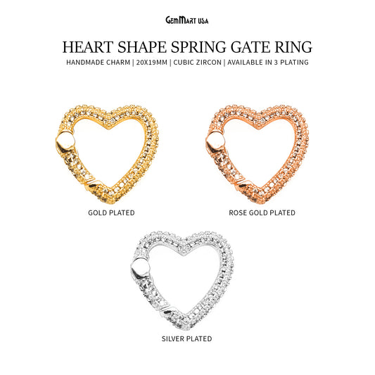 Dainty CZ Pave Heart Spring Gate Ring 20x19mm Heart Push Gate Ring-Jewelry Making Findings