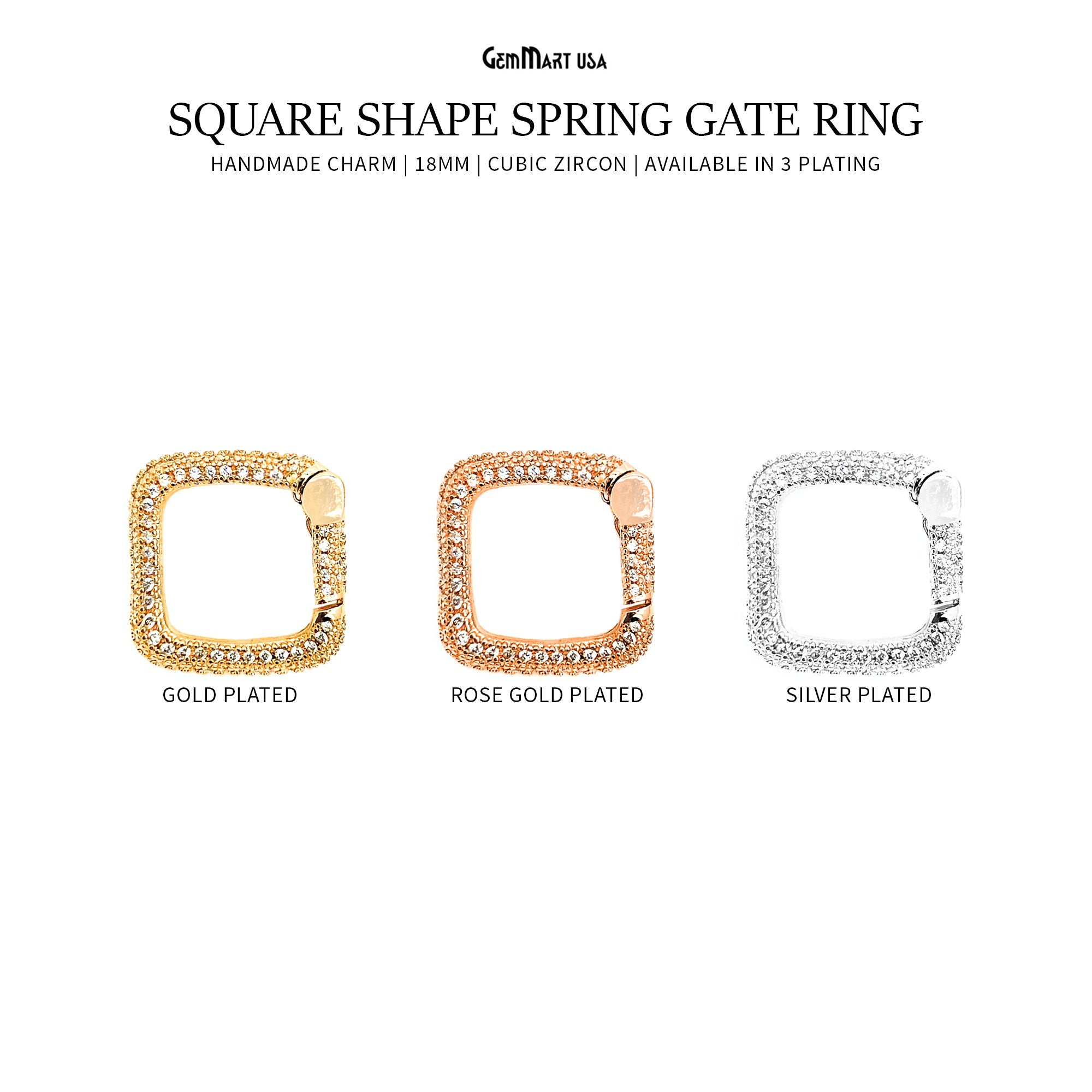 Dainty CZ Pave Square Spring Gate Ring 18mm Square Push Gate Ring-Jewelry Making Findings