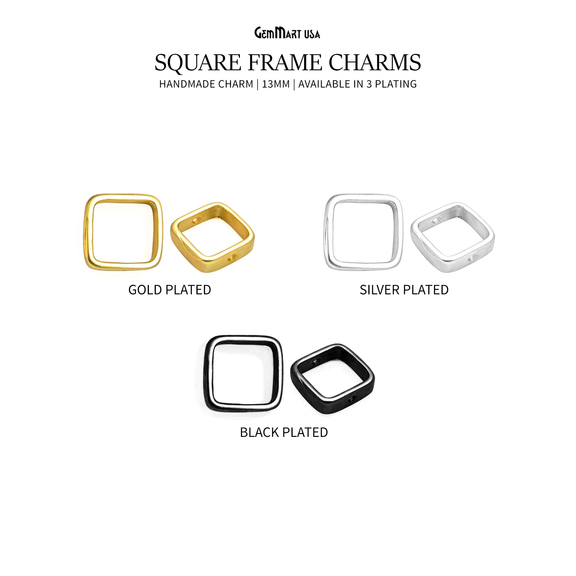 Square Frame Charms, Connector Charms, Closed Ring, Square Pendant, Square Connector, Ring Connectors