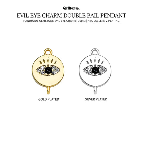 Evil Eye Charm Pendant 10mm Double Bail Evil Eye Bracelet Charm