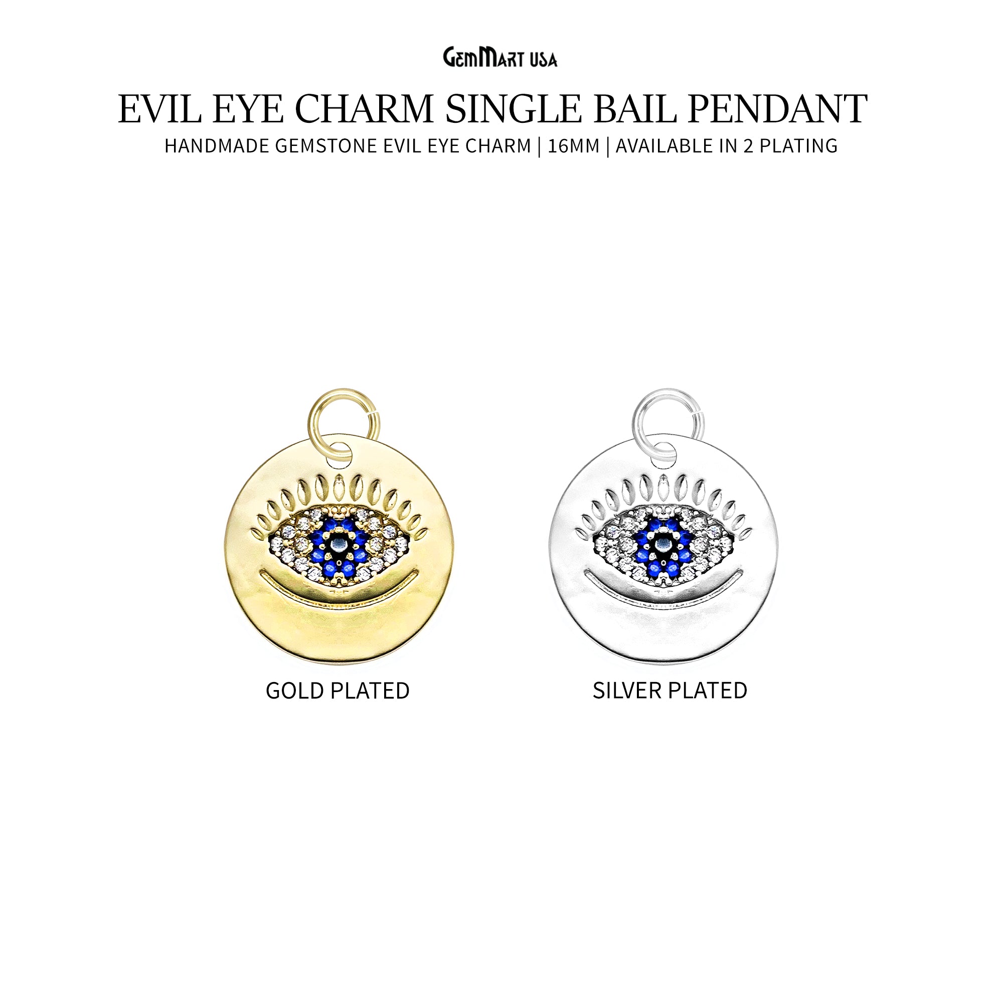 Evil Eye Charm Pendant 16mm Single Bail Evil Eye Bracelet Charm