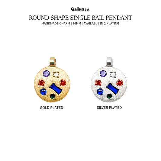 Stone Matte Finish Round Charm Pendant 16mm Pendant