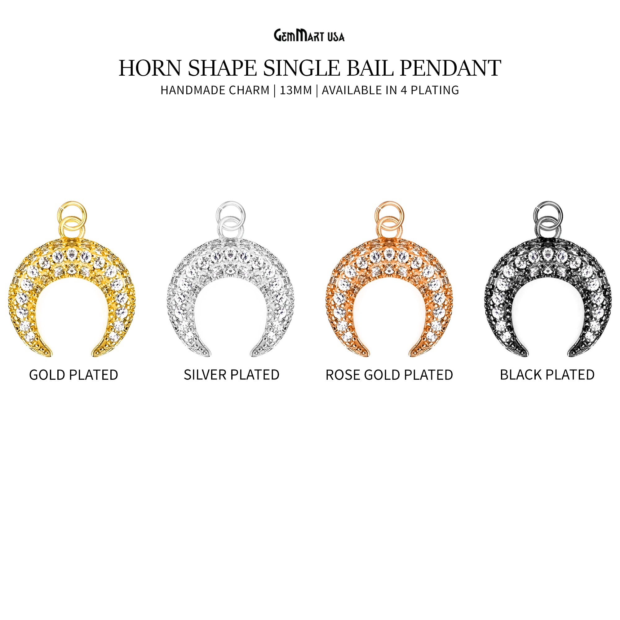 DIY Horn Shape 13mm Cubic Zircon Single Bail Necklace Pendant
