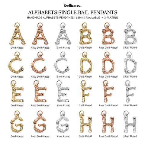 Alphabets 15mm Single Bail Pendants, Letter Charms, Personalized Necklace