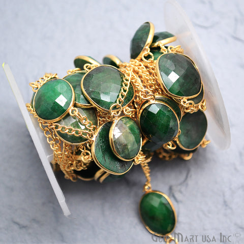 Emerald 15mm Mix Faceted Shapes Gold Plated Bezel Connector Chain - GemMartUSA