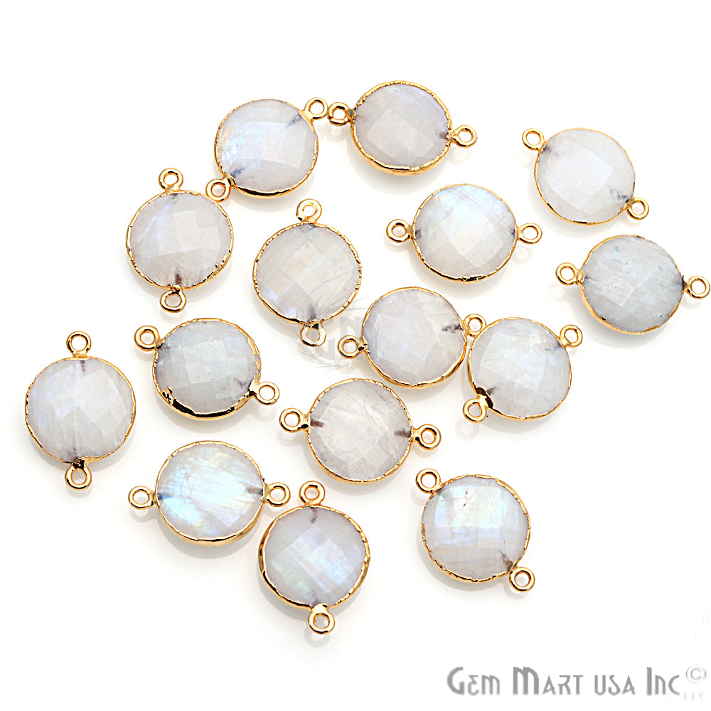 Rainbow Moonstone 16mm Round Gold Electroplated Gemstone Connector - GemMartUSA