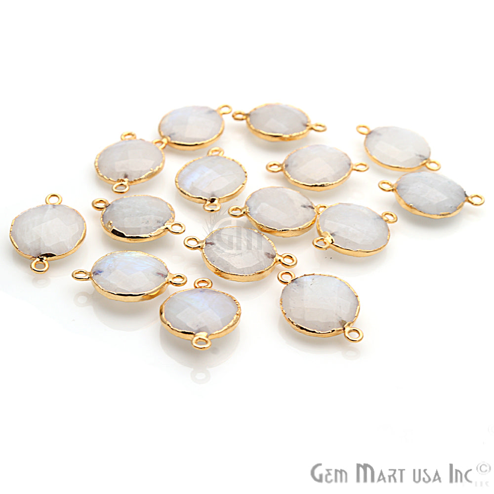 Rainbow Moonstone 16mm Round Gold Electroplated Gemstone Connector - GemMartUSA