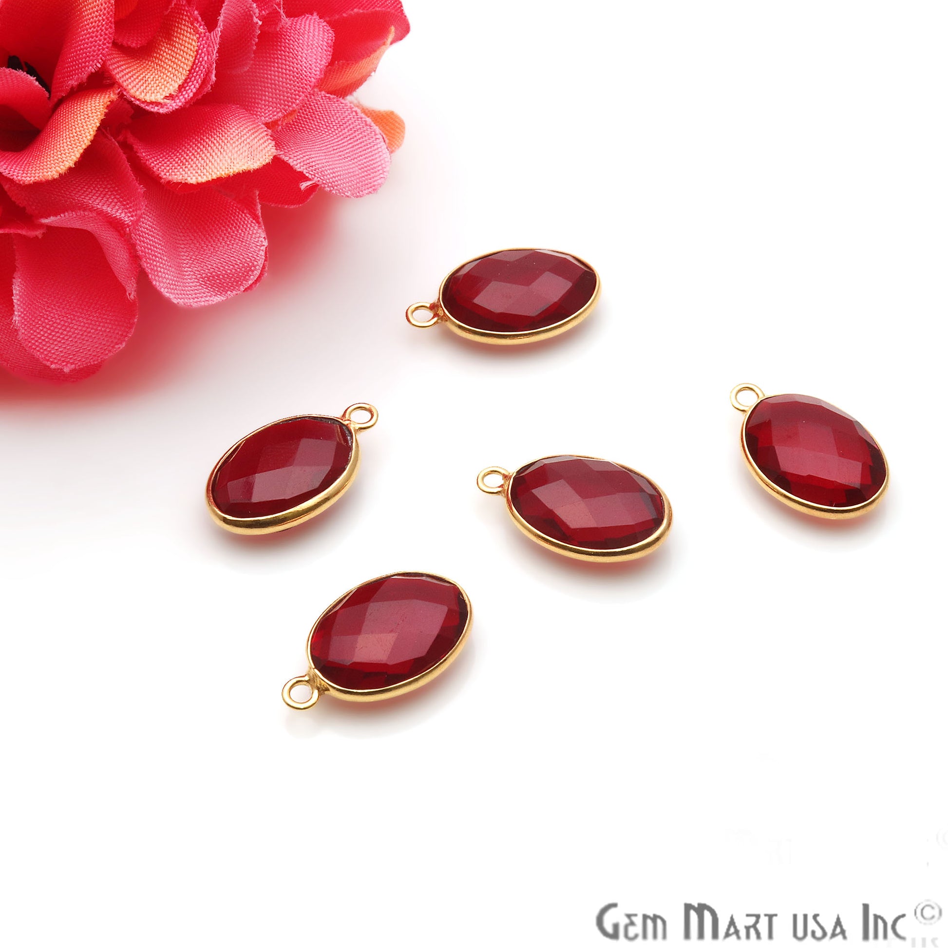 Garnet Oval 10x14mm Bezel Gold Plated Single Bail Gemstone Connector - GemMartUSA