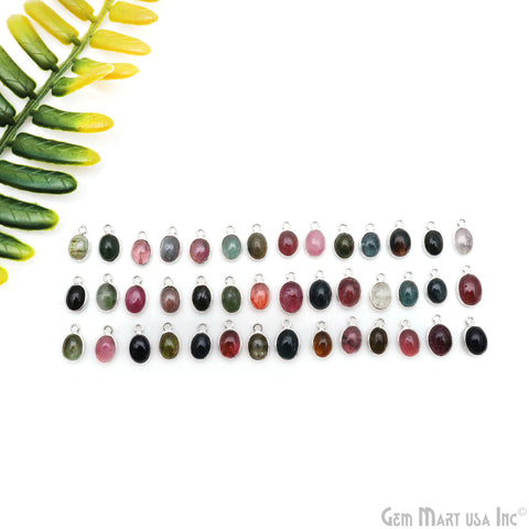 5PC Lot Multi Tourmaline Cabochon Oval 6x8mm Silver Plated Single Bail Gemstone Connector