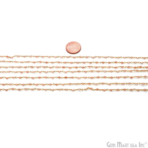 Pink Opal 2-2.5mm Gold Plated Beaded Wire Wrapped Rosary Chain