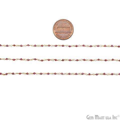 Garnet Faceted Beads 1.5-2mm Gold Wire Wrapped Rosary Chain