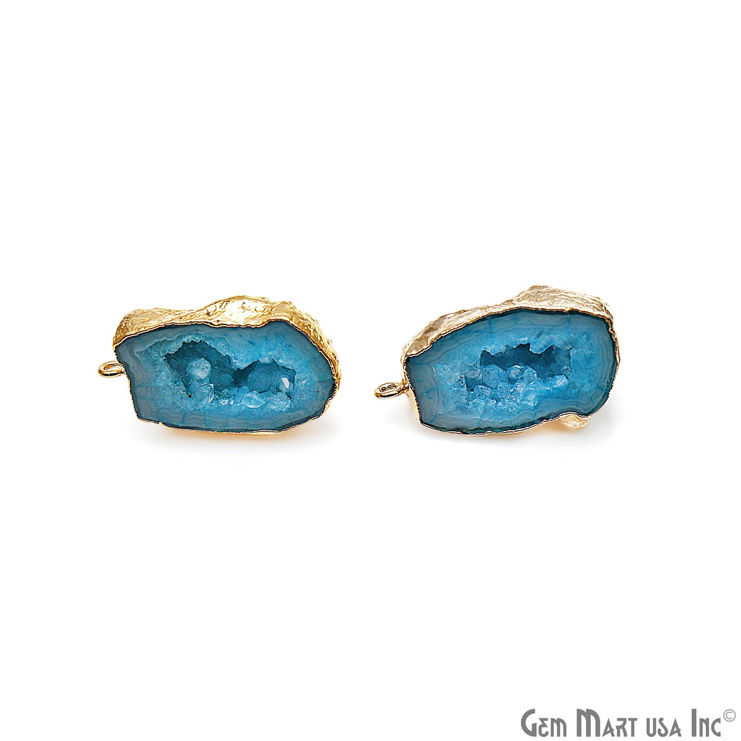 DIY Agate Slice Geode Druzy 32x20mm Gold Electroplated Loop Connector Studs Earrings - GemMartUSA