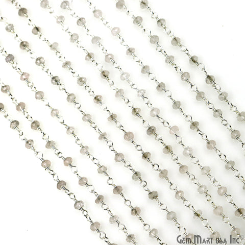 Crystal 3-3.5mm Silver Plated Beaded Wire Wrapped Rosary Chain
