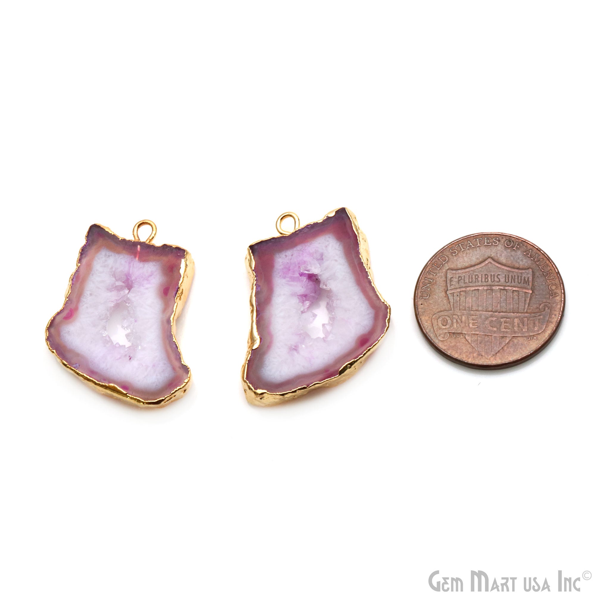 Agate Slice 25x18mm Organic  Gold Electroplated Gemstone Earring Connector 1 Pair