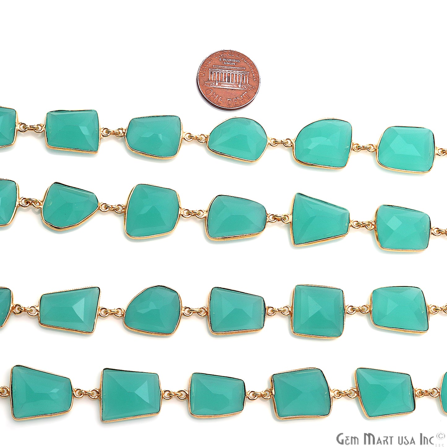 Aqua Chalcedony Bezel Link Gold Plated Continuous Connector Chain - GemMartUSA