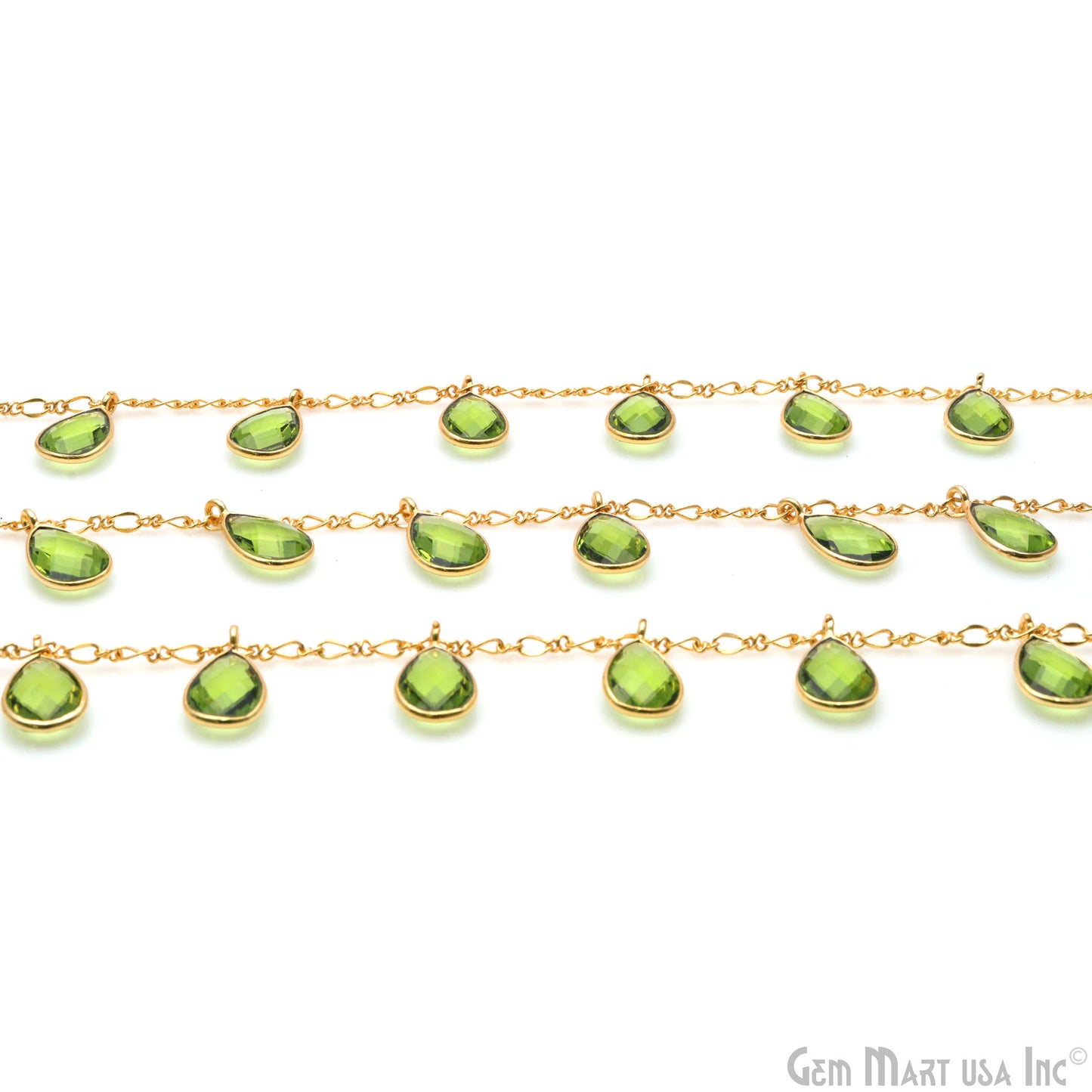 Peridot Pears Gold Bezel Connector Dangle Rosary Chain