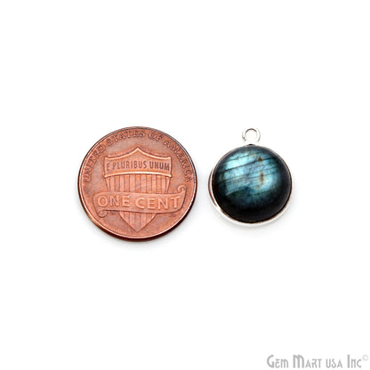 Flashy Labradorite Cabochon 13mm Round Single Bail Silver Plated Gemstone Connector