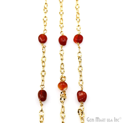 Carnelian Tumbled Beads 8x5mm Gold Plated Wire Wrapped Rosary Chain