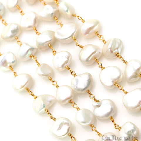 Baroque Pearl Oval Gold Plated Wire Wrapped Beads Chain (763763753007)